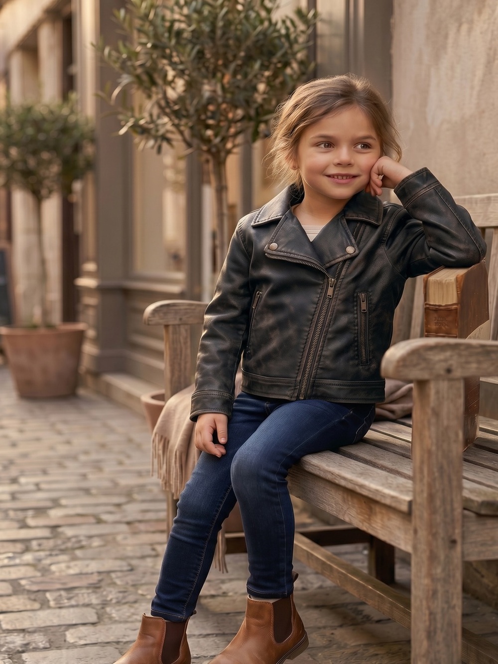 H&M Brown Faux Leather Kids Moto Jacket